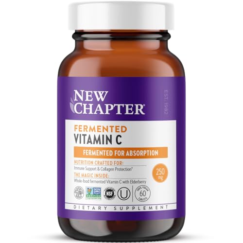 New Chapter Fermented Vitamin C + Elderberry, ONE Daily for Immune Support & Collagen Protection, Made with Organic Herbs, Certified Vegan, Gluten Free, 60 Count