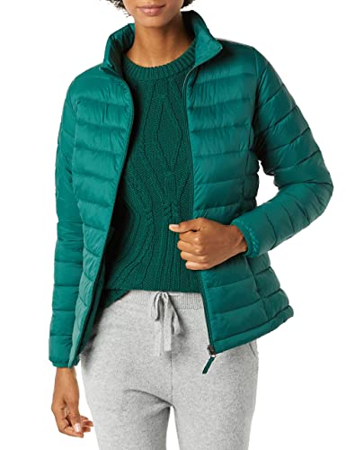Amazon Essentials Women's Lightweight Long-Sleeve Water-Resistant Packable Puffer Jacket (Available in Plus Size), Dark Emerald Green, Medium
