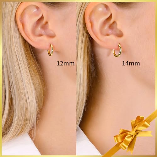 10K Yellow Gold Classic Shiny Polished Hoop Earrings, Plain Round Gold Hoops, Gold Earrings for Women and Men, 10K Real Gold3
