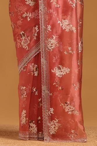 Image of Soch Womens Organza Floral Saree With Stone Work