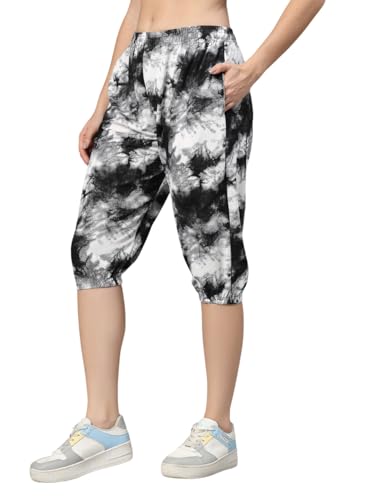 Image of UZARUS Women's Animal Print Tie-Dye Strechable Capri 3 /4th Shorts