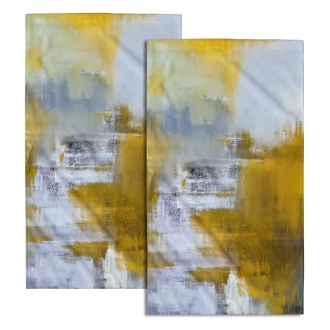 Miaoquhe Grey and Yellow Abstract Art Painting Hand Towels Modern Oil Painting Soft Absorbent Decorative Bath Towels Set of 2 Small Towel Face Towels for Bathroom Gym Hotel Spa 28x14 in Cover