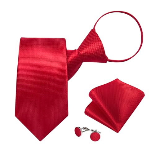 Image of DiBanGu Mens Zipper Ties Silk Adjustable Necktie Pocket Square