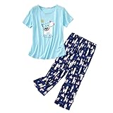 SISKIN Womens Pajama Sets - Capri Pajamas for Women Set Plus Size Sleepwear Tops with Capri Pants Summer Pjs Sets Blue Alpaca 2XL