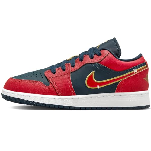Nike Air Jordan 1 Low SE Big Kids' Shoes (FQ7380-400, Armory Navy/Metallic Gold/Sport Red) Size 4