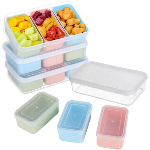 4 Set Snack Containers with 3 Removable Compartments, Stackable Snack Boxes, Reusable Food Storage Containers with Lids, Meal Prep Boxes for Fridge, Dishwasher, Microwave, Home, Office, Travel - Image 5