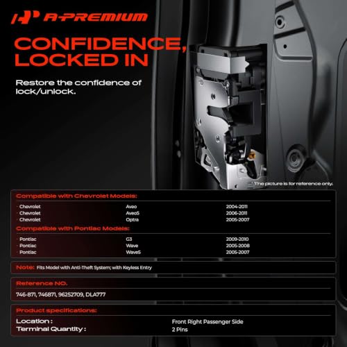 Image of A-Premium Front Right Passenger Side Door Lock Actuator | Fit For Chevrolet Chevy Aveo 2004-2011, Optra 2005-2007, Aveo5 2006-2011 & Pontiac Wave5 2005-2007, Wave 2005-2008