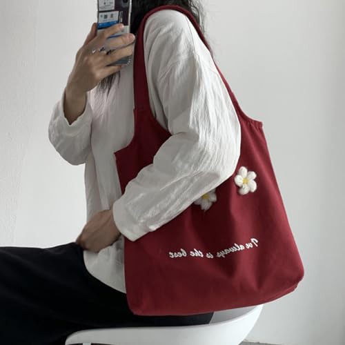 Floral Tote Bag Canvas Flower Bag Large Capacity Shopping Messenger Bag Shoulder Bag4