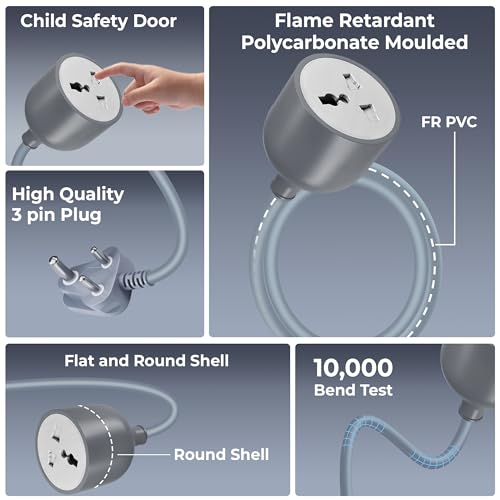 Image of FOXIN 5m Long 10AWG Heavy Duty Male to Female Power Extension Cord for Indoor & Outdoor, 2500W High Power Output, 3-Pin Plug, Power Cord Wire Extender Power Cable for appliances, Electronics & Home
