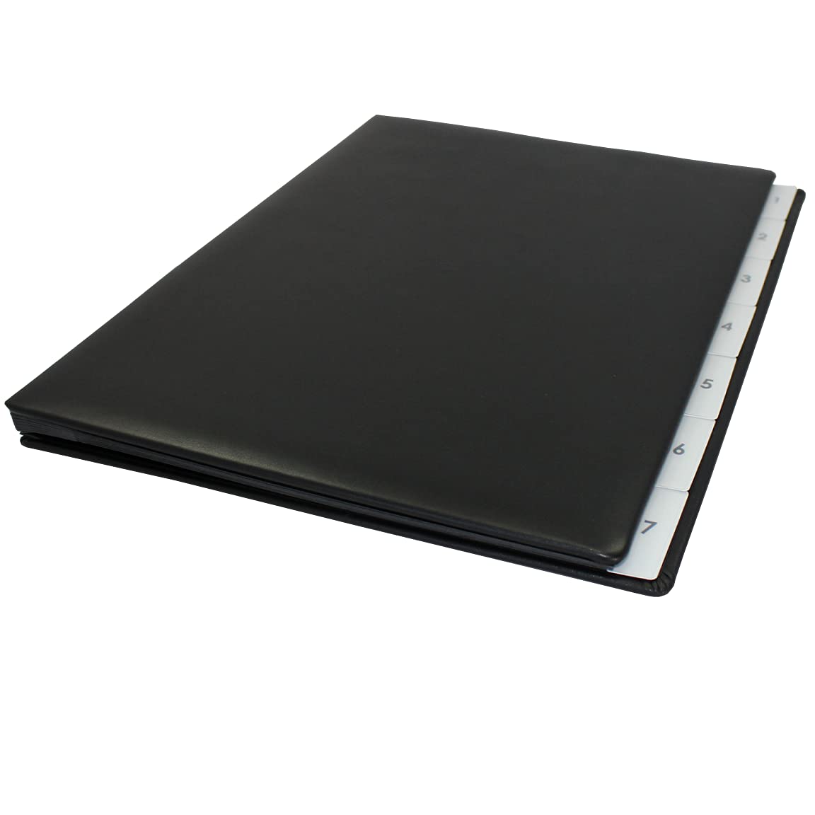 Classificatore in pelle bovina pieno liscio con registro 1 – 7 in Nero