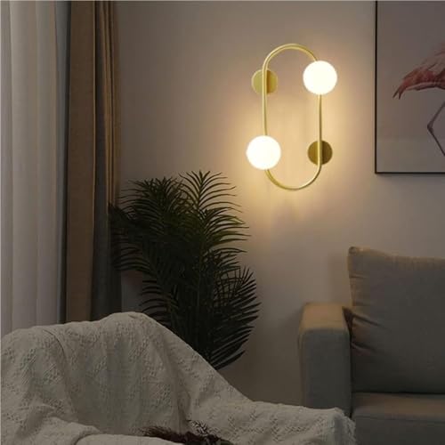 Applique murale dorée design salon et salle de bain avec globe verre blanc 3000K - 6