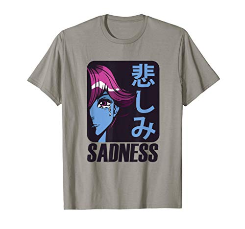 Sad Anime Girl Japanese Lettering Otaku Maglietta