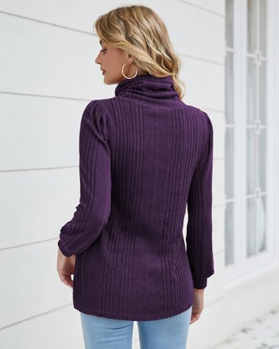 Bulotus Women's Turtleneck Tunic Sweaters Long Sleeve Ribbed Knit Comfy Loose Casual Fall Sweater