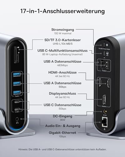 Baseus 17 in 1 Docking Station 3 Monitore 4K@60Hz Adapter mit 2 HDMI, DisplayPort, 5 USB Data 3.0 5Gbps, PD 100W… – Ansicht 2
