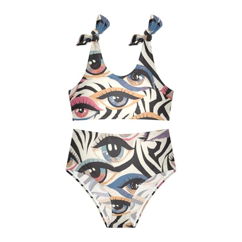 KLL Evil Eyes Black Striped Girl Two Piece Bikini Set Beach Swimsuits Swimwear Adjustable Strap3