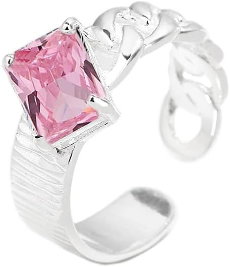 jin yu jia yuan S925 sterling silver open ring versatile square zircon women's silver ring, opening adjustable, Sterling Silver, created zircon gemstone