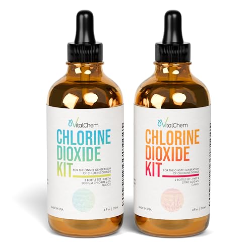 VitalChem Chlorine Dioxide Kit | Glass Bottles with Droppers | Citric Acid 50% and Sodium Solution | 8 oz Total