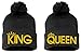 King & Queen, Pom Pom on Top Couple Matching, Warm & Stylish 12 inch Beanie