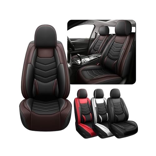 Image of 2 Pcs Front Car Seat Covers Fit for Volkswagen Tiguan Limited 2017-2018 | Nappa Leather, Daily Commutes, Durable, Side Airbag Compatibility, Sports Seat Cover, Wear Resisting, Black Brown