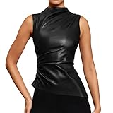 Photo Gallery ehoomely canotta da donna in pelle sintetica con collo alto, senza maniche, increspato, per feste, nero_a, xl Photo Gallery ehoomely canotta da donna in pelle sintetica con collo alto, senza maniche, increspato, per feste, nero_a, xl