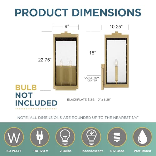 Image of Quoizel Westover 22.75 inch Outdoor Wall Lantern, Antique Brass | 2-Light, Clear Seeded Glass, Outdoor Wall Light, Modern Industrial