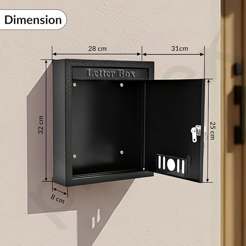 Image of Plantex Letter Box /GI Steel Post Box /Suggestion Box for Office Use with Key Lock /Letter Box for Home gate /Mail Box (Black) - Wall Mount - A4 Size
