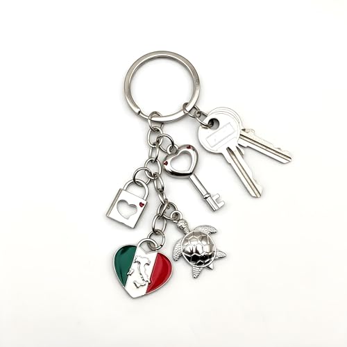Leddy Living Porte-clés métal 10,5 cm – Pendentifs Italie avec cœur tricolore botte tortue, clé et cadenas, idée cadeau symbolique résistante et soignée dans les détails – vue 3