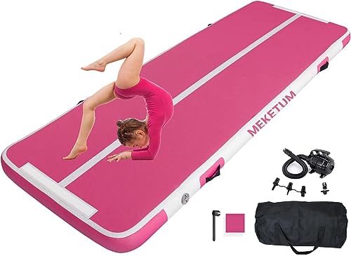 MEKETUM Air Track Tappetino Ginnastica Artistica 2 3 4 5 6 Metri 10/20CM Spessore Materasso Ginnastica da Casa/Yoga/Formazione/Cheerleading/Divertimento Acqua con Pompa Elettrica (rosa, 2m10)