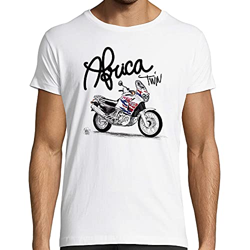 T-Shirt Moto Homme, Dessin Africa Twin, 100% Coton, Blanc ou Gris chiné, 190gr/m², Coupe ajustée (Blanc, L, l) Cover