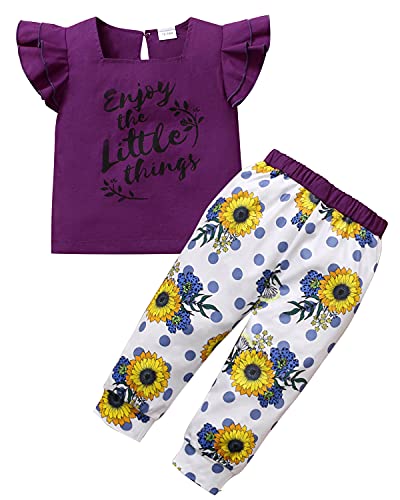 CARETOO Baby Girl Clothes Outfits 12M-4T Infant Short Sleeve Floral Pants Cute Toddler Girls Clothe Set