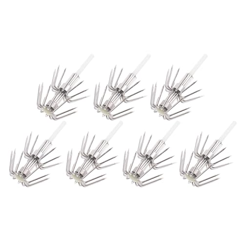 JECOMPRIS 7 Anzuelos Luminosos de Acero Inoxidable 3 para Pesca de Pulpo y Calamar, Gancho Doble Resistente y Antidesgaste para Río, Lago y Pesca en Mar al Aire Libre