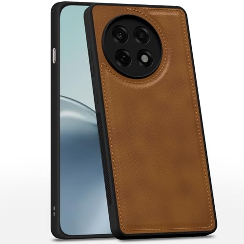Image of Amazon Basics Back Cover for OnePlus 13R 5G | Flexible Pu Leather | Full Camera Protection | Raised Edges | Super Soft-Touch | Bumper Case (Brown)