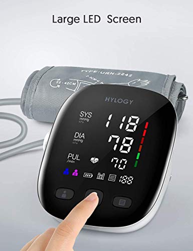 Arm Blood Pressure Monitor, HYLOGY Large LED Display Blood Pressure Machine with Adjustable Blood Pressure Cuff 2 Users Mode 180 Reading Memories, Support USB C Charge - Thumbnail 2