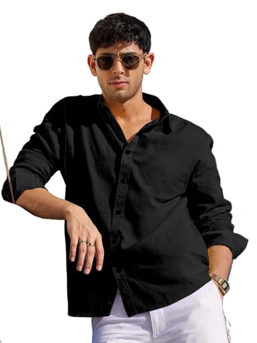 Image of Men's Linen Cotton Casual Shirt | Regular Fit Plain Shirt for Men | Long Sleeve Shirt for Casual & Formal Wear