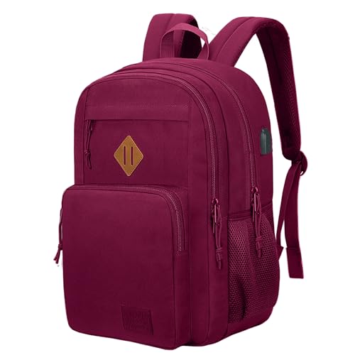 KEOFID Laptop Rucksack für Herren Damen, Großer Schulrucksack für Jungen, Mädchen und Teenager, Anti-Diebstahl Computer Rucksack, 15,6 Zoll Laptop, Handgepäck Rucksack(Burgund)