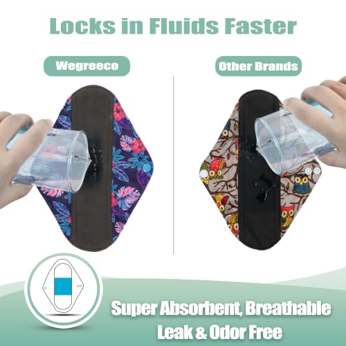 Image of wegreeco Charcoal Reusable Menstrual Pads - Reusable Sanitary Pads | Reusable Panty Liners | Soft Cloth Menstrual - 6 Pack with 1 Cloth Mini Wet Bag (Hawaiian, Large)