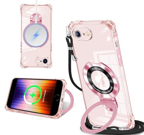 iPhone 16E/iPhone17E �P�[�X �N���A MagSafe�Ή� �����O�t�� �l�b�N �V�����_�[ �A�C�t�H�� 16e/17e ��|���P�[�X ���� ���|�� �΂߂��� �؍� ���� ��|�� �J�o�[ �ی^�X�^���h�t�� �}�O�l�b�g���� �c�����Ή� �Ϗ�
