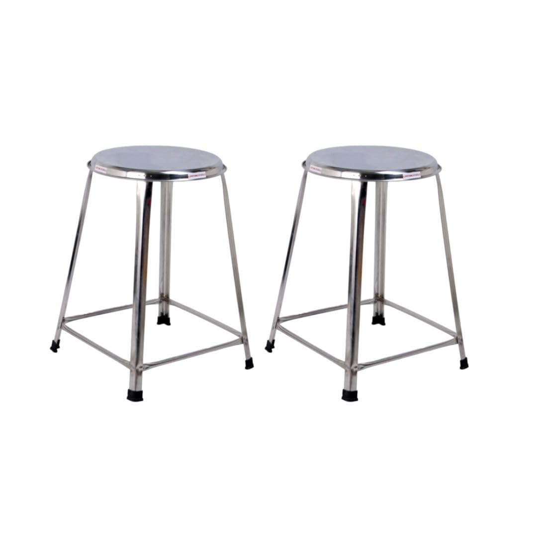 Lifetime Stainless Steel Stool - Round Shape, 24 Inches, Pack of 2 - Multipurpose for Home, Doctor, Medical, Salon, Warehouse, Garage, Bathroom - Silver-image-0