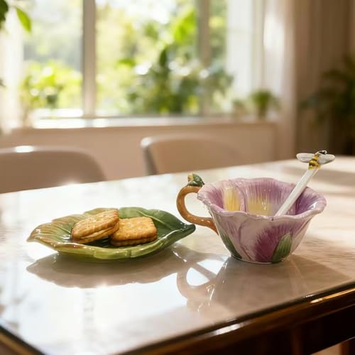 Juego de taza y platillo de cerámica con cuchara miniatura 3