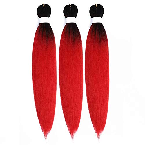 Pre Stretched Braiding Hair Ombre Red Easy Braiding Synthetic Braiding Hair Extension 24 Inch Crochet Braids Hair 3 Packs By Leticia