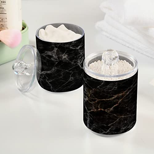 Black Marble Texture Qtip Dispenser Apothecary Jars Nature Stone Veins Bathroom Qtip Holder Storage Canister Plastic Jar 10 Oz For Cotton Ball Swab Round Pads Floss 4Pcs #TOP3