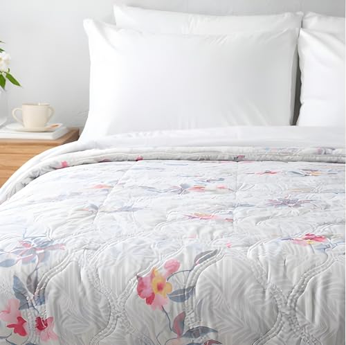 Image of Cotton Quilt for Single or Double Bed | Lightweight Floral Comforter | Reversible All-Season Dohar Blanket
