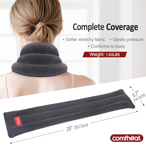 Comfheat Microwavable Heating Pads for Neck Pain Relief, Moist Heated Neck Wrap Warmer, Cold and Hot Compress with Lavender Aroma, Versatile Microwave Heat Pad for Sore Miscle Relief, 25 x 5.7 Inches