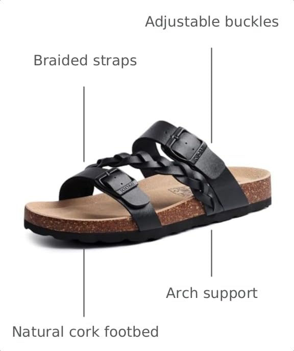 Image of KIDMI Women's Cork Footbed Sandals with Arch Support Comfortable Slip-On Slide Sandals With Adjustable Buckle for Summer