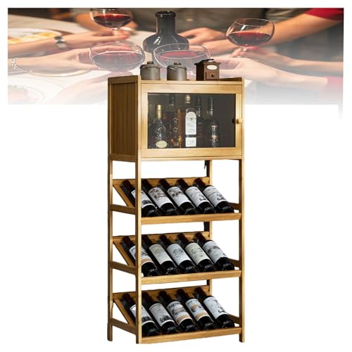 Gabinete de vino rústico para el hogar, buffet de bambú con almacenamiento de whisky, licores de estilo rústico y nizer de vidrio para cocina y comedor