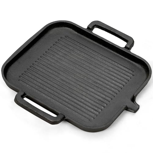 Warmiehomy Cast Iron Griddle Pan,30x30cm Pre-Seasoned Non-Stick Cast Iron Skillet Grill Pan with Double Handles|Oil Delivery Gap for Gas Induction Electric Hobs and Oven Safe,Square
