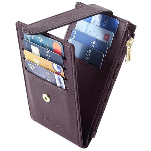 Image of Chelmon Womens Wallet Slim RFID Blocking Bifold Multi Card Case Wallet with Zipper Pocket (Wine Red) | Thin Bifold Multi Card Case with Zipper Coin Pocket Purse for Women