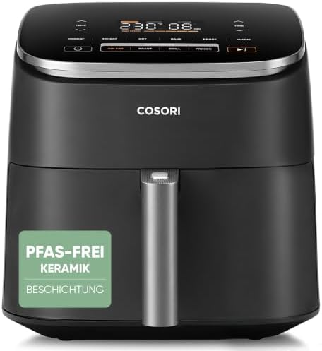 Cosori Airfryer, Turboblaze, 9-in-1 6L Heißluftfritteuse, PFAS-Free | PFAS-freie Keramikbeschichtug, Leiser DC Motor mit 5 Geschwindigkeitsstufen, 64% energiesparend, 87 Rezepte, D