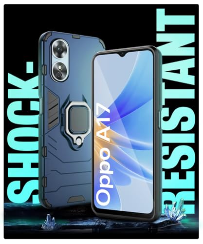 Image of WOW IMAGINE Shock Proof Back Case Mobile Cover for Oppo A17 | Back Cover Case (Tough Armor | Hybrid PC + TPU | Ring Holder & in-Built Kickstand | Blue)