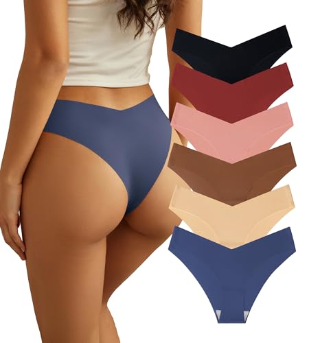 Image of Beafulrab Women Seamless Underwear Soft No Show Stretch Bikini Invisibles Hipster V Cut Panties 6 pack